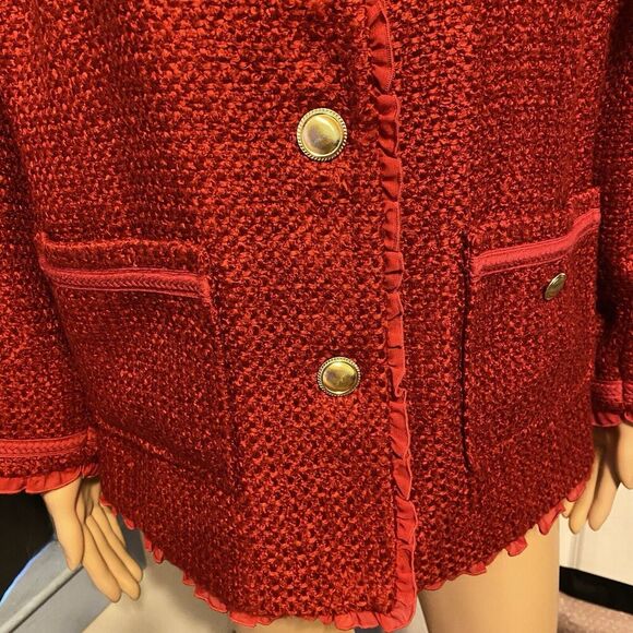Joan Rivers Women Jacket 20W Red Tweed Gold Buttons Mature Career Church Holiday - Picture 7 of 10